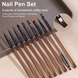 UV Gel <b>Nail</b> Brush Set 9pcs Liner Stripe Painting Drawing Carving Pen Wood Handle DIY Manicure Detailing <b>Nail</b> Art Tool - Product Image 2