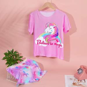 <span class=keywords><strong>Pijamas</strong></span> para niños Dibujos animados personalizados Impreso <span class=keywords><strong>Unicornio</strong></span> Manga corta y pantalones cortos <span class=keywords><strong>Pijamas</strong></span> para <span class=keywords><strong>niñas</strong></span> 8-14 - Product Image 2