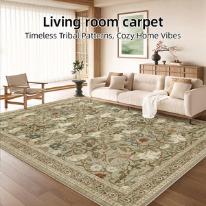 EIFFEL HOME Tapis en fibre de polyester à motif de plantes et de fleurs rétro américain, lavable en machine, imperméable, résistant aux taches, pour salon - Product Image 3
