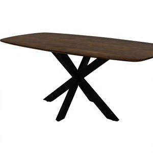 Modern Rectangle Shape Solid <b>Wood</b> <b>Top</b> Dining <b>Table</b> with Black Metal X Base Minimalist Design Dining Room Furniture - Product Image 3