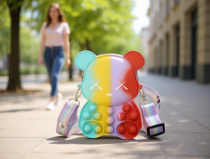 Borsa a tracolla antistress Bear in silicone Pop IT design per donne e bambini, utilizzabile in tutte le stagioni - Product Image 2