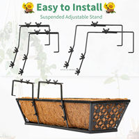 Jardinières de fenêtre en fer de 24 pouces, jardinières de balustrade avec doublure en coco, supports réglables pour terrasse, porche, clôture, balcon, jardin domestique