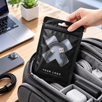 Sacs noirs auto-scellants pour fournisseurs, sacs d'emballage pour câbles USB, sacs à fermeture éclair avec logo pour câbles USB, sacs d'emballage pour câbles de données USB