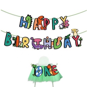 Drapeaux et bannières d'animaux pour fête thème Safari, Jungle, dessin animé Lion singe, girafe, banderole pour <span class=keywords><strong>joyeux</strong></span> <span class=keywords><strong>anniversaire</strong></span>, banderole de dinosaure - Product Image 1