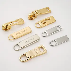 Purse Hardware Customized Metal Zipper Slider Pull 3# Gold Zipper Pull 5# Engraving Logo Metal Zipper Puller For Bags