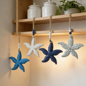 Décoration murale en forme d'étoile de mer de style méditerranéen, ornement suspendu en bois, décoration d'entrée de maison - Product Image 1