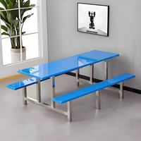 Ensembles de tables et chaises de cantine scolaire modernes et minimalistes, ensembles de salle à manger personnalisables en acier inoxydable pour le personnel et les étudiants (4-8 personnes)