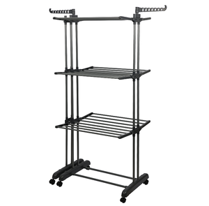 Heavy Duty 4 Tier <strong>Clothes</strong> <strong>Drying</strong> Stand, <strong>Foldable</strong> Metal Laundry <strong>Drying</strong> <strong>Rack</strong> Space Saving Rolling <strong>Clothes</strong> <strong>Rack</strong> with Wheels - Product Image 5