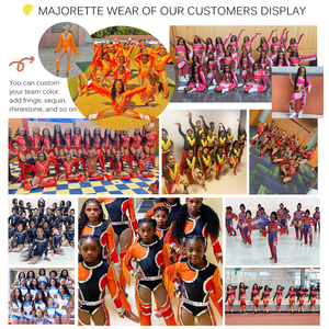 Groene En Roze Majorette Dansuniformen Met Franje <span class=keywords><strong>Cheerleading</strong></span> Sublimatie Custom Majorette Uniform Sets - Product Image 6