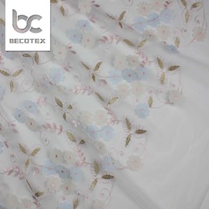 <span class=keywords><strong>2025</strong></span> 3D pháp Chất lượng cao thêu hoa lưới 3D Mạng Che Mặt đám cưới Hoa sequin ren vải - Product Image 5