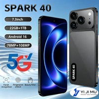 TECON Spark 40 Deca Core 22G+1TB Android 16 7.3 Pouces 5G LTE Smartphone 108MP Caméra Arrière 144Hz Écran Tous Accessoires Inclus