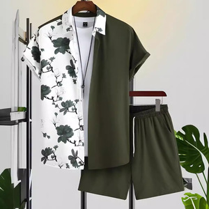 Ensemble de vêtements d'été, vente chaude, chemise rayée noire <span class=keywords><strong>et</strong></span> blanche pour homme, ensemble de vacances - Product Image 1