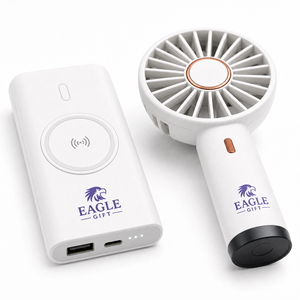 Ensemble cadeau promotionnel d'entreprise personnalisé avec logo imprimé, comprenant une tasse isotherme, un ventilateur pliable et une batterie externe, idéal pour les cadeaux de retraite - Product Image 5