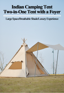 Tente indienne légère d'extérieur avec auvent, tente pyramidale portable de luxe, tente de camping pliante et résistante aux intempéries (2.2*2.2m/7.2 * 7.2ft) - Product Image 4