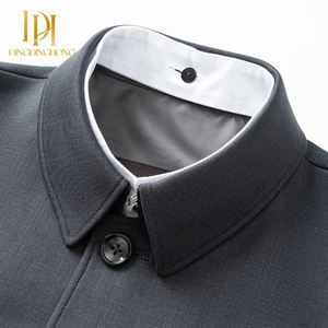 Costume de <span class=keywords><strong>mariage</strong></span> pour <span class=keywords><strong>homme</strong></span>, style Zhongshan Cheongsam, à simple boutonnage, col en V, fermeture éclair, tissu en laine peignée respirant, pantalon de costume d'affaires - Product Image 3