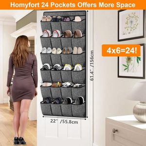 Organisateur de chaussures à suspendre sur la porte, 24 poches, support de rangement suspendu pour porte de placard, porte-chaussures, aspect lin, noir - Product Image 3