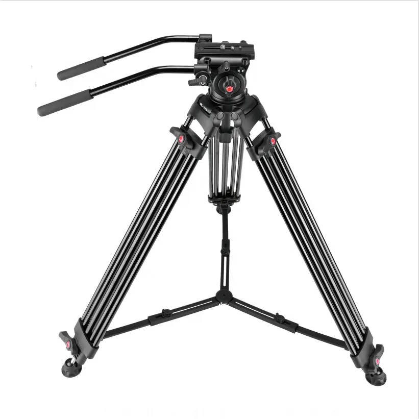 Hot selling video tripod aluminum tripod stand with dual tube legs two handle heavy duty tripod for DSLR and video camera