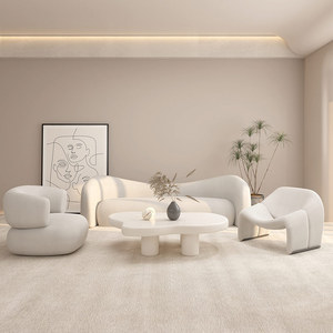 Nordic Cream Lamb Fleece Sectional <strong>Sofa</strong> <strong>Set</strong> for Small Apartments Beauty Salon Living Room Clothing Store Lounges Durable Fabric - Product Image 3