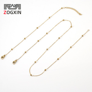 Zogxin Beaded Necklace 45cm Gold Chain Round Ball Design Everyday Wear - Product Image 1
