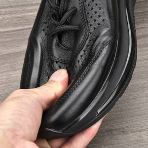 Chaussures de course pour hommes en cuir véritable, respirantes, perforées, avec semelle extérieure en caoutchouc épais et semelle intermédiaire en EVA, chaussures de sport décontractées rehaussées pour l'été - Product Image 2