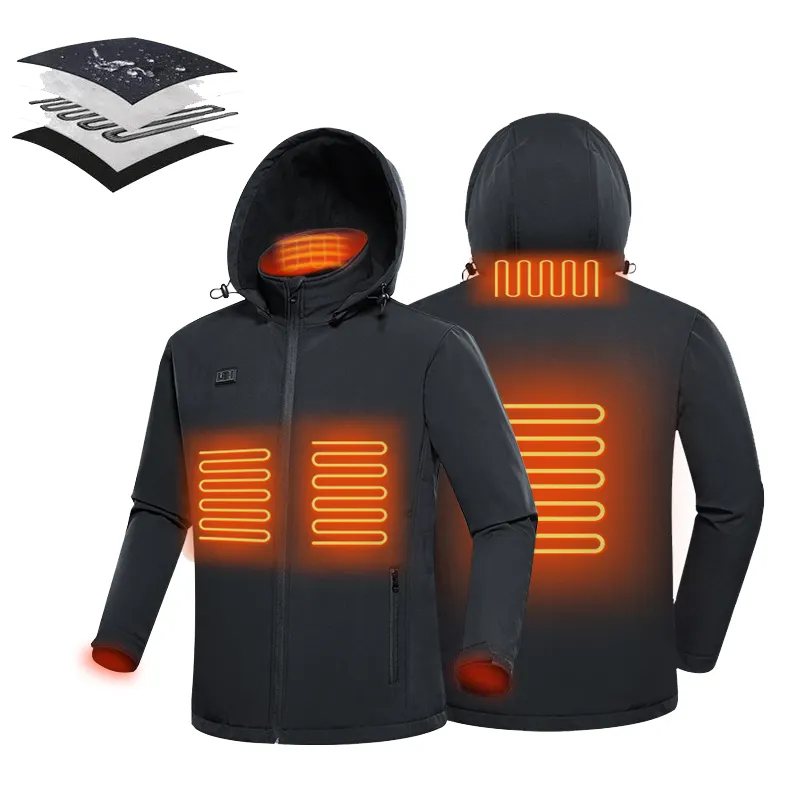 Ready to Ship 5V USB Battery Powered Heated Wholesale Winter Windbreaker Waterproof Plain Hardshell Black Men Jacket