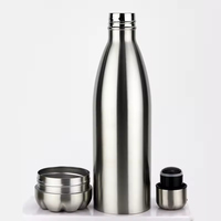 Bouteille d'eau en acier inoxydable à double paroi isolée sous vide, de forme unique, anti-fuite, recyclée, 17 oz (750 ml), avec compartiment de rangement