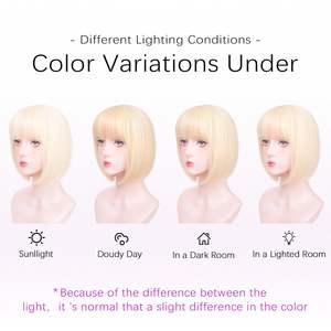 Pelucas Rubias Bob para Mujeres Blancas, 12 Pulgadas, Flequillo <span class=keywords><strong>Corto</strong></span>, Resistentes al Calor, Fibra de Alta Temperatura, Peluca Sintética Natural de Moda, Cabello Colorido - Product Image 5