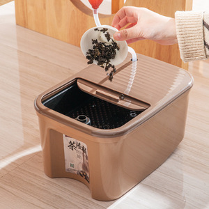 Tea Dregs Bucket With Lid Khaki <b>Sliding</b> Design Tea Ceremony Accessories Household <b>Plastic</b> Wastewater Container - Product Image 2