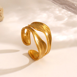 Bague ouverte élégante en acier inoxydable, <span class=keywords><strong>anti</strong></span>-ternissement, au design ondulé, <span class=keywords><strong>fluide</strong></span>, géométrique et irrégulier, pour unisexe, idéale comme cadeau esthétique. - Product Image 3