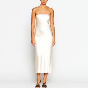 Robe en satin décontractée de haute qualité Fabricant de robes longues en soie moulantes blanches pour femmes - Product Image 1