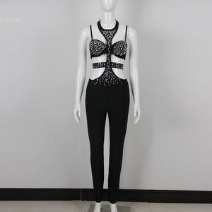 Tuta Nera con Perline per Donna, Comoda Tuta Senza Maniche a Vita Alta per Outfit da Club - Product Image 5