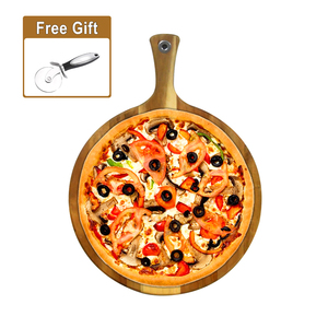 Spatula Baking Bamboo Pizza Board Acacia Round Pizza Peel Serving Tray Plate With Pizza Cutter Charcuterie Pizza Spatula Paddle For Baking