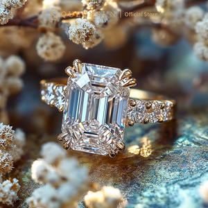 QUEENSUN5 Verlobungs-, Hochzeits- oder Jubiläums-Geschenkring aus 18-karätigem Gelbgold mit IGI-zertifiziertem, im Labor gezüchtetem Diamanten im klassischen Smaragdschliff für Partys - Product Image 1