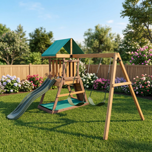 New Design Nature's <strong>Play</strong> Fort Wooden Playground Wood <strong>Play</strong> House Climbing <strong>Frame</strong> With Swing and Slide for Family <strong>Play</strong> - Product Image 1