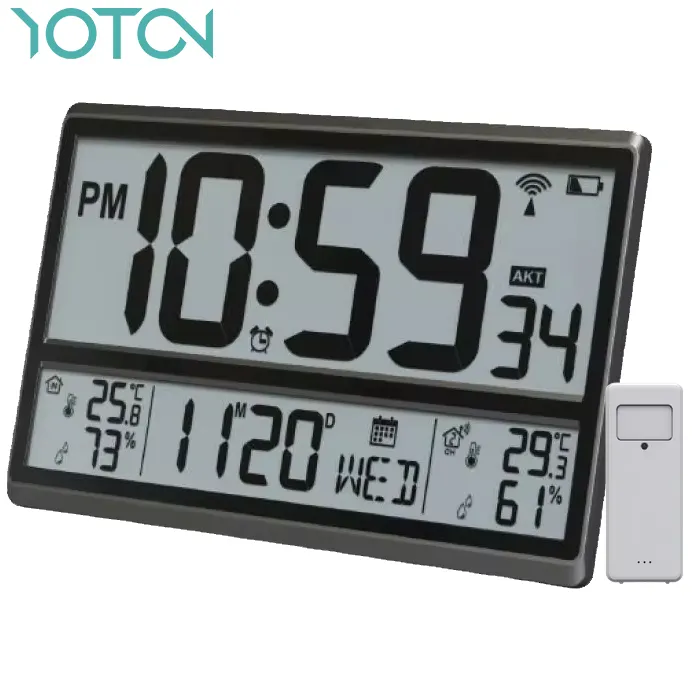 منتج جديد ساعة رقمية كبيرة عرض كبير درجة الحرارة والرطوبة في الأماكن المغلقة والهواء الطلق ساعة الحائط الرقمية