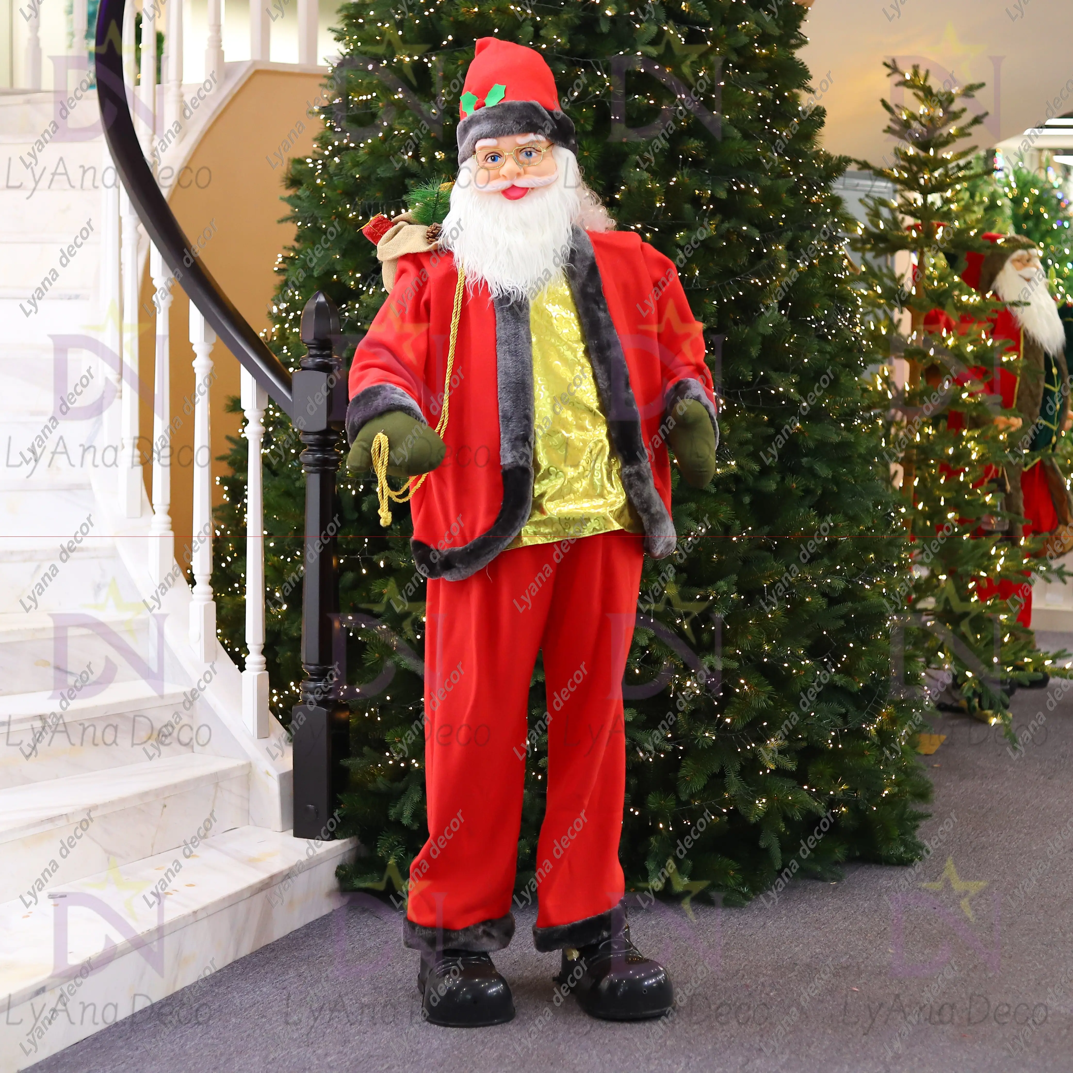 Tamaño real al aire libre 6 pies bailando Santa Claus tela adorno de Navidad Bluetooth cantar Santa y decoración regalo de vacaciones