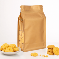 Pochette à fond plat avec soufflet latéral, sac à huit soudures latérales avec fermeture éclair et fenêtre latérale, sac d'emballage réutilisable pour biscuits et gâteaux