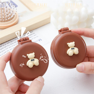 Gấu phim hoạt hình 2 trong 1 Lược Gương đặt gấu phim hoạt hình động vật massage lược với gương Cừu Túi gương mini có thể gập lại Bàn chải tóc - Product Image 4