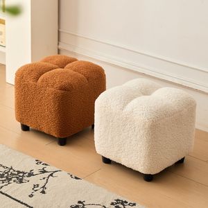 Square Lamb Wool Stool With Storage For Shoe Rack Adult Use - Product Image 1