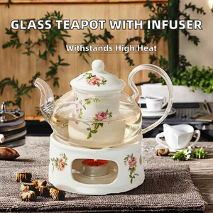 Household Food Grade Hot Sale Europe Design Glass Borosilicate Teapot with Ceramic <b>Infuser</b> - Product Image 2