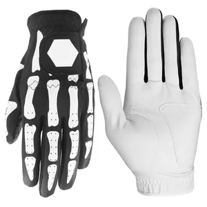 Anti Slip Custom Logo Cabretta Leather Palm Soft OEM Cabretta Leather Golf Gloves Skeleton print Unisex Customized Logo