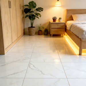 Piastrelle in Ceramica Effetto Marmo Bianco 60x60cm, Antiscivolo, Texture Moderna Imitazione Pietra, Spessore 10mm, Superficie Lucida per Ospedali e Ville - Product Image 2