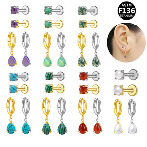 Gaby Joyería para Piercing de Oreja de Titanio ASTM F136, Tipo Labret de Aro con Parte Trasera Plana, Sin Rosca, de Inserción, Grado Implante, Piedra Natural - Product Image 1