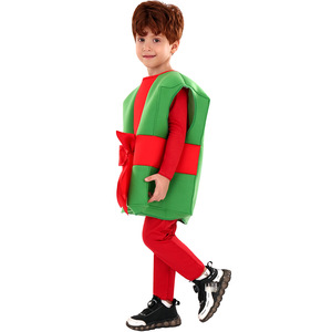Children's Christmas Gift <b>Box</b> Costume Cosplay Party Outfit Red Green With Bow Kids Size S M L - Product Image 2
