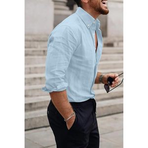 Chemise boutonnée en coton et lin pour homme FOXA, manches longues, respirante, chemise habillée décontractée pour le travail - Product Image 2