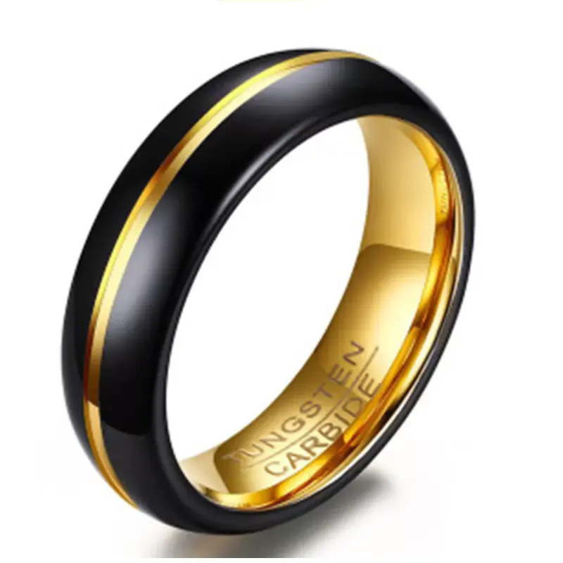 Custom Design Tungsten Carbide Ring High Polished Dome Grooved Black And Gold Plated Couple Love Wedding Band Tungsten Ring