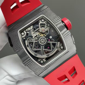 Montre-bracelet pour homme avec logo OEM, style sportif très vendu, cadran squelette, verre saphir, bracelet en caoutchouc rouge - Product Image 3