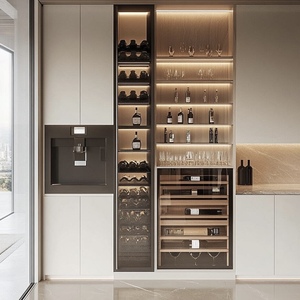 خزانة بار خمور خشبية صلبة بتصميم ضيق وأنيق ، خزانة بار خمور مع شاشة زجاجية لدخول غرفة المعيشة - Product Image 2