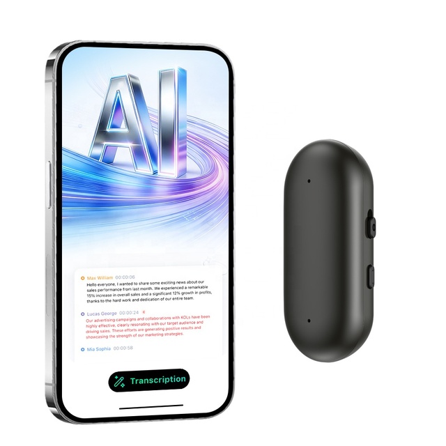 Wearable AI NotePin Voice Recorder Noise Cancellation App Control 160 Languages Audio Transcription for Meeting & Lecture