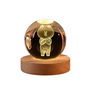 Wholesale Galaxy Crystal Ball Night Light Ornaments Wood Base 3D Crystal Ball Table Lamp